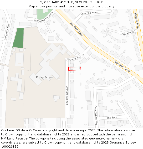 5, ORCHARD AVENUE, SLOUGH, SL1 6HE: Location map and indicative extent of plot