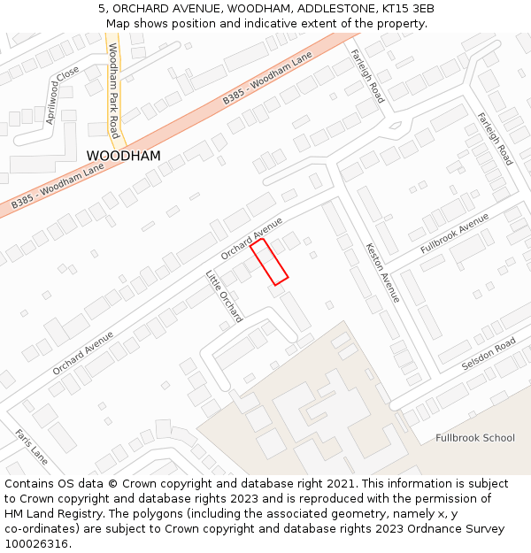 5, ORCHARD AVENUE, WOODHAM, ADDLESTONE, KT15 3EB: Location map and indicative extent of plot