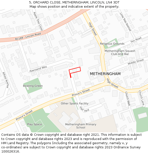 5, ORCHARD CLOSE, METHERINGHAM, LINCOLN, LN4 3DT: Location map and indicative extent of plot