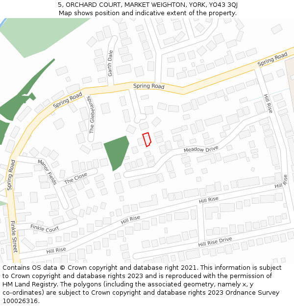 5, ORCHARD COURT, MARKET WEIGHTON, YORK, YO43 3QJ: Location map and indicative extent of plot
