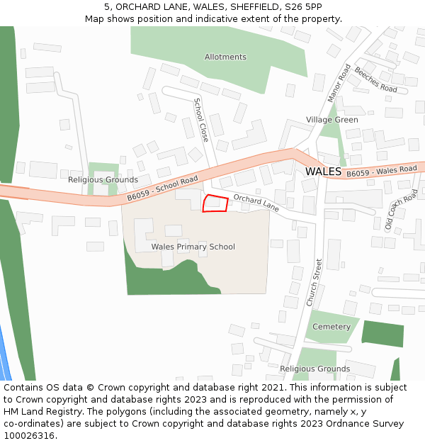 5, ORCHARD LANE, WALES, SHEFFIELD, S26 5PP: Location map and indicative extent of plot
