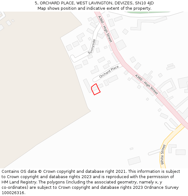 5, ORCHARD PLACE, WEST LAVINGTON, DEVIZES, SN10 4JD: Location map and indicative extent of plot