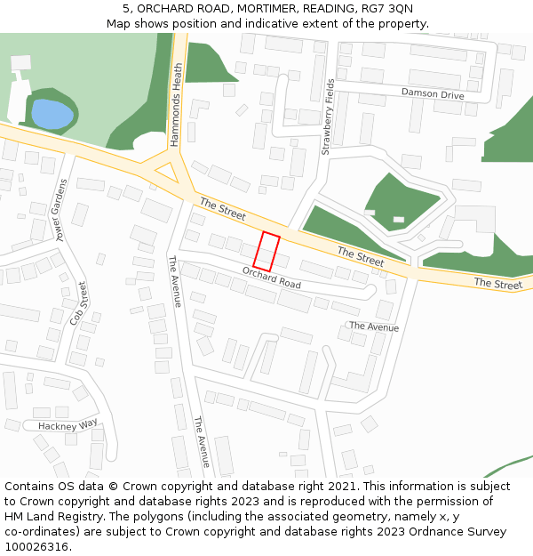 5, ORCHARD ROAD, MORTIMER, READING, RG7 3QN: Location map and indicative extent of plot