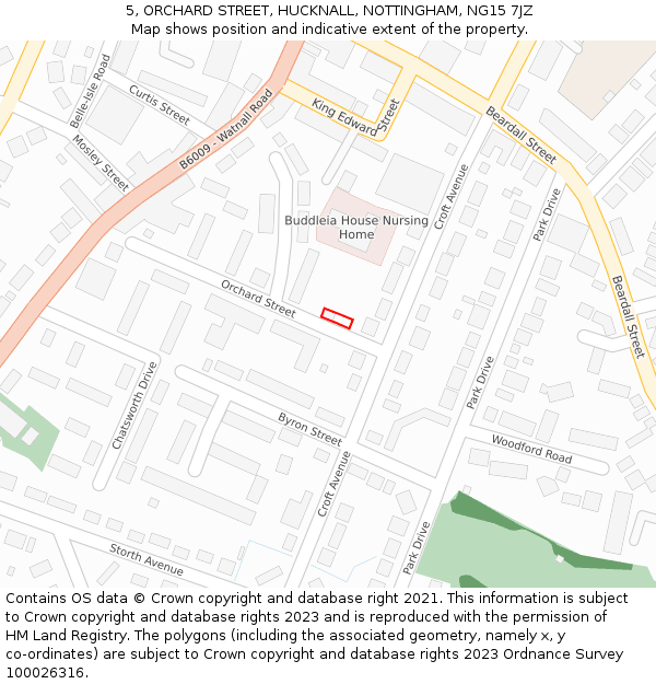 5, ORCHARD STREET, HUCKNALL, NOTTINGHAM, NG15 7JZ: Location map and indicative extent of plot