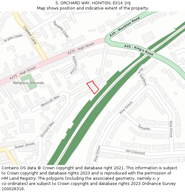 5, ORCHARD WAY, HONITON, EX14 1HJ: Location map and indicative extent of plot