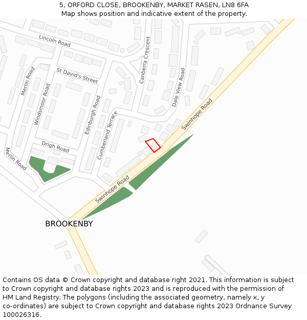 5, ORFORD CLOSE, BROOKENBY, MARKET RASEN, LN8 6FA: Location map and indicative extent of plot