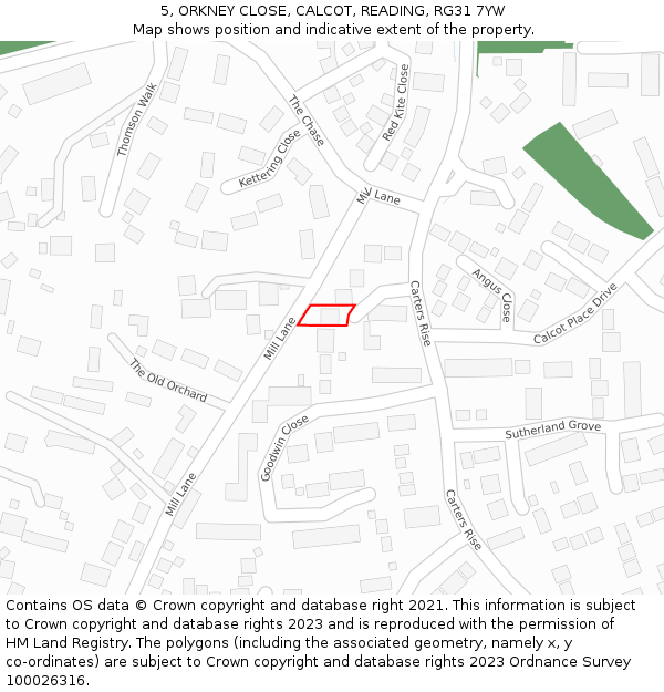 5, ORKNEY CLOSE, CALCOT, READING, RG31 7YW: Location map and indicative extent of plot