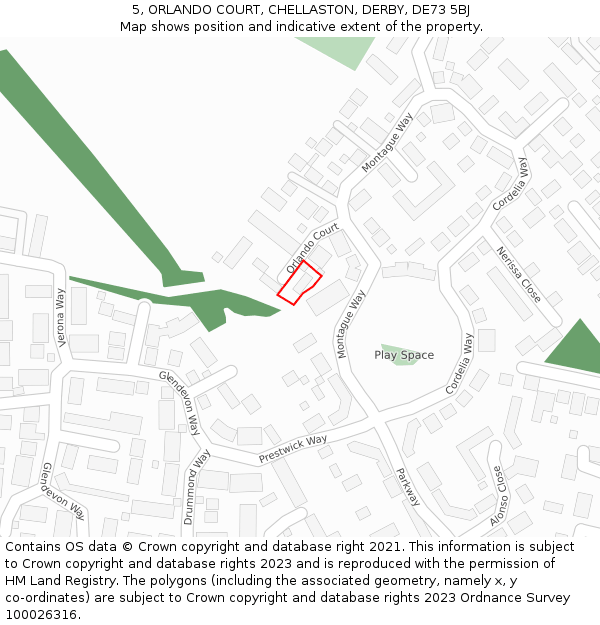 5, ORLANDO COURT, CHELLASTON, DERBY, DE73 5BJ: Location map and indicative extent of plot