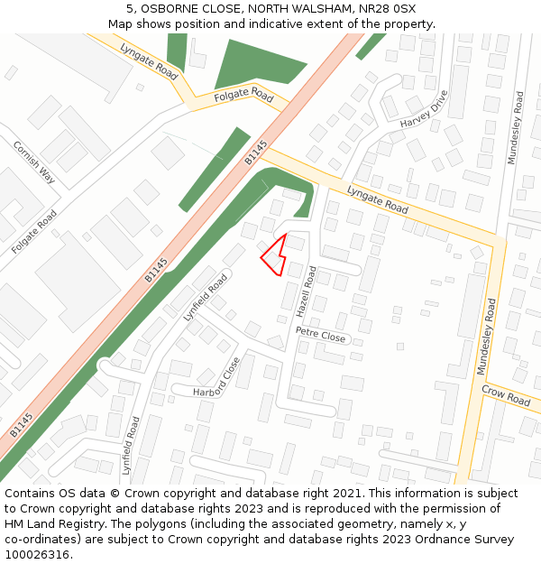5, OSBORNE CLOSE, NORTH WALSHAM, NR28 0SX: Location map and indicative extent of plot