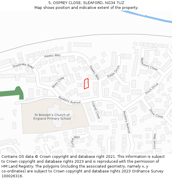 5, OSPREY CLOSE, SLEAFORD, NG34 7UZ: Location map and indicative extent of plot