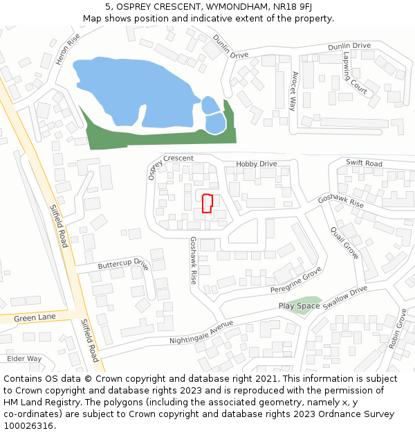5, OSPREY CRESCENT, WYMONDHAM, NR18 9FJ: Location map and indicative extent of plot