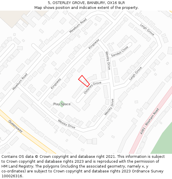5, OSTERLEY GROVE, BANBURY, OX16 9LR: Location map and indicative extent of plot
