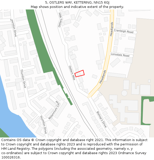 5, OSTLERS WAY, KETTERING, NN15 6GJ: Location map and indicative extent of plot