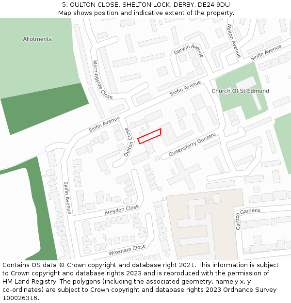 5, OULTON CLOSE, SHELTON LOCK, DERBY, DE24 9DU: Location map and indicative extent of plot