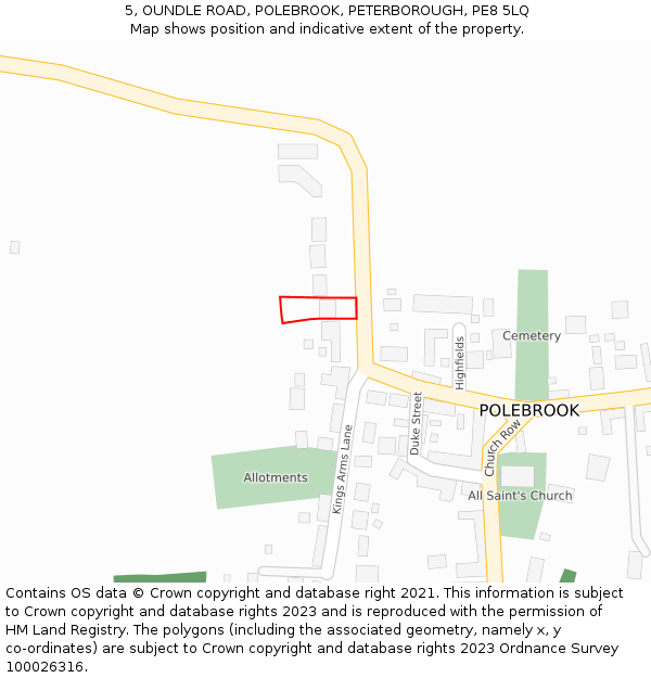 5, OUNDLE ROAD, POLEBROOK, PETERBOROUGH, PE8 5LQ: Location map and indicative extent of plot