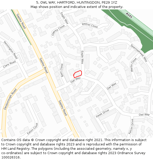 5, OWL WAY, HARTFORD, HUNTINGDON, PE29 1YZ: Location map and indicative extent of plot