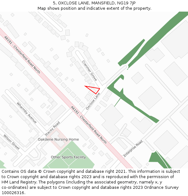 5, OXCLOSE LANE, MANSFIELD, NG19 7JP: Location map and indicative extent of plot
