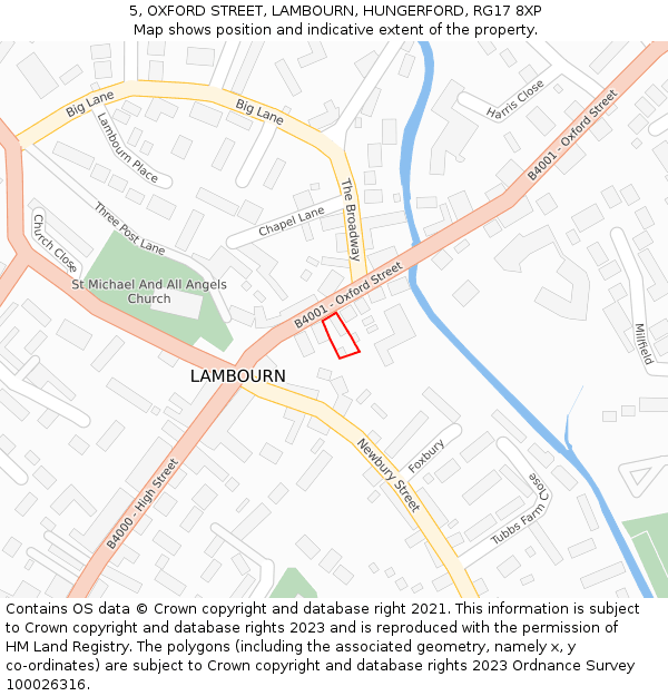 5, OXFORD STREET, LAMBOURN, HUNGERFORD, RG17 8XP: Location map and indicative extent of plot
