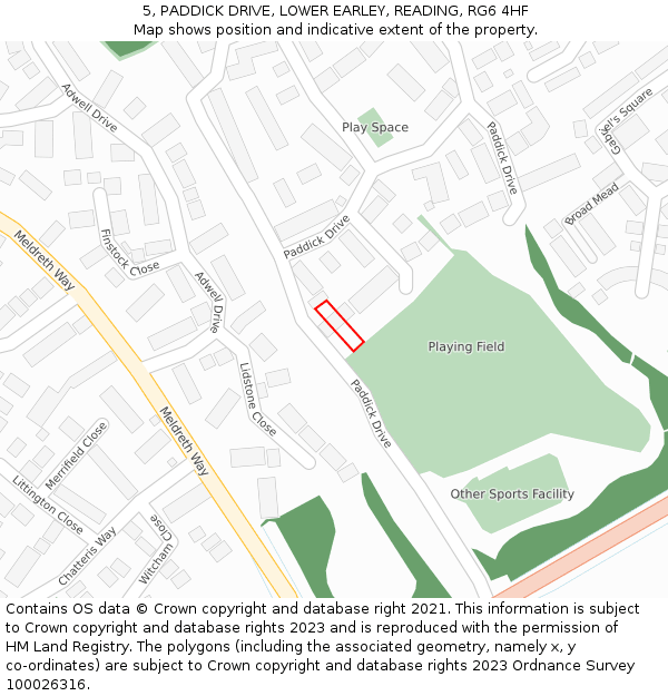 5, PADDICK DRIVE, LOWER EARLEY, READING, RG6 4HF: Location map and indicative extent of plot