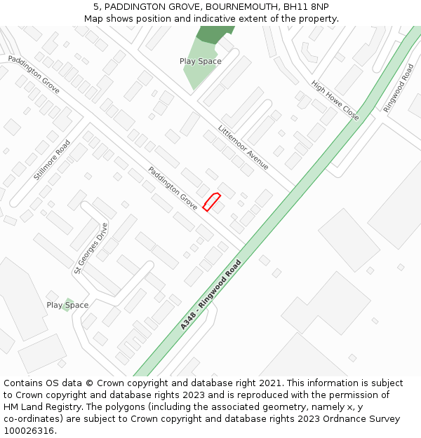 5, PADDINGTON GROVE, BOURNEMOUTH, BH11 8NP: Location map and indicative extent of plot