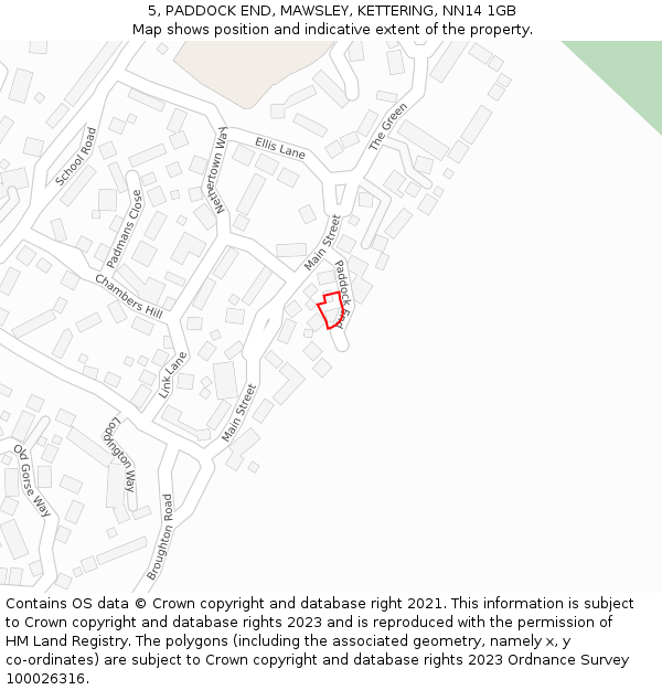 5, PADDOCK END, MAWSLEY, KETTERING, NN14 1GB: Location map and indicative extent of plot