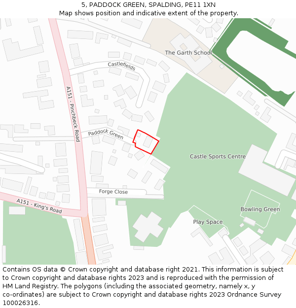 5, PADDOCK GREEN, SPALDING, PE11 1XN: Location map and indicative extent of plot
