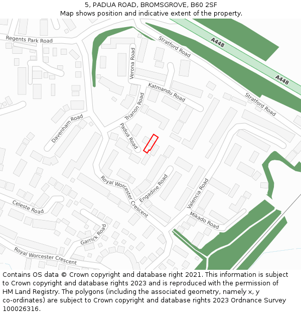 5, PADUA ROAD, BROMSGROVE, B60 2SF: Location map and indicative extent of plot
