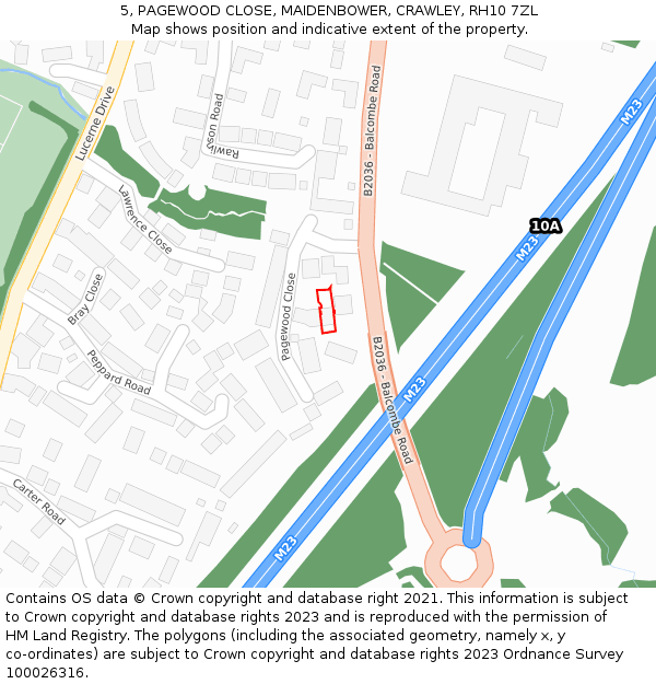 5, PAGEWOOD CLOSE, MAIDENBOWER, CRAWLEY, RH10 7ZL: Location map and indicative extent of plot