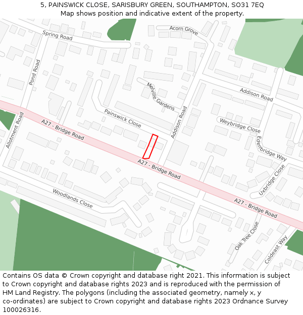 5, PAINSWICK CLOSE, SARISBURY GREEN, SOUTHAMPTON, SO31 7EQ: Location map and indicative extent of plot