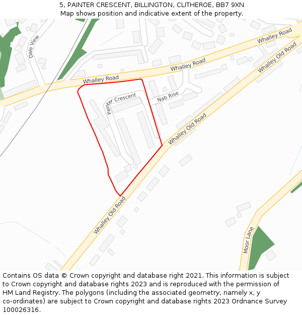 5, PAINTER CRESCENT, BILLINGTON, CLITHEROE, BB7 9XN: Location map and indicative extent of plot