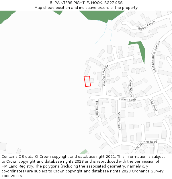 5, PAINTERS PIGHTLE, HOOK, RG27 9SS: Location map and indicative extent of plot