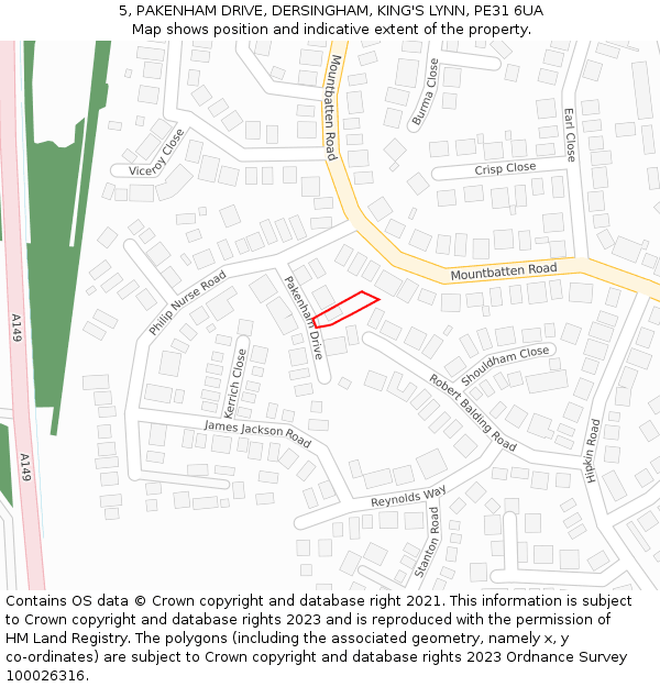 5, PAKENHAM DRIVE, DERSINGHAM, KING'S LYNN, PE31 6UA: Location map and indicative extent of plot