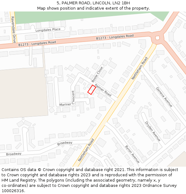 5, PALMER ROAD, LINCOLN, LN2 1BH: Location map and indicative extent of plot