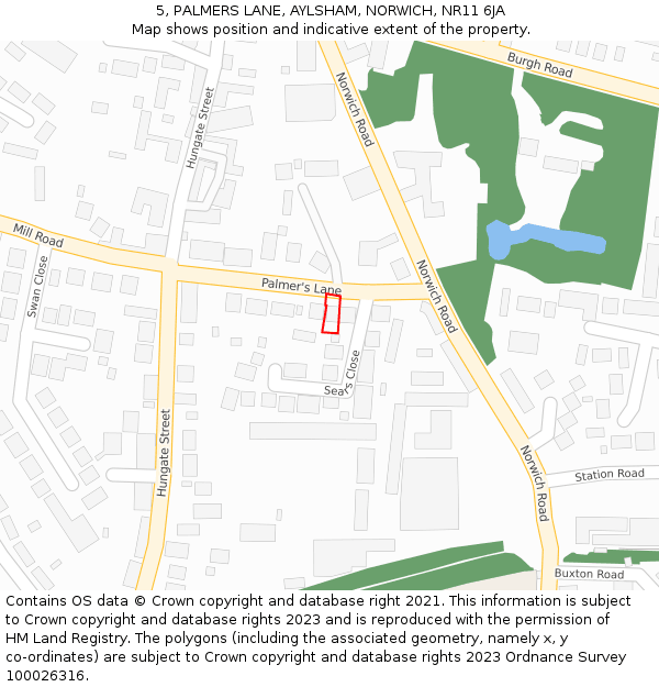 5, PALMERS LANE, AYLSHAM, NORWICH, NR11 6JA: Location map and indicative extent of plot
