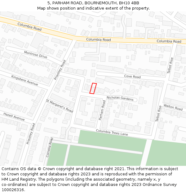 5, PARHAM ROAD, BOURNEMOUTH, BH10 4BB: Location map and indicative extent of plot