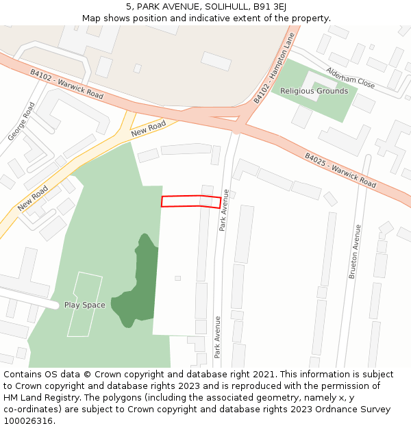 5, PARK AVENUE, SOLIHULL, B91 3EJ: Location map and indicative extent of plot