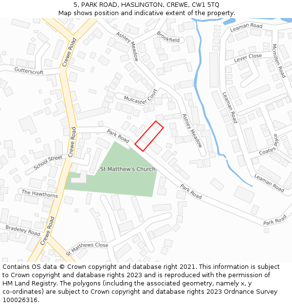 5, PARK ROAD, HASLINGTON, CREWE, CW1 5TQ: Location map and indicative extent of plot