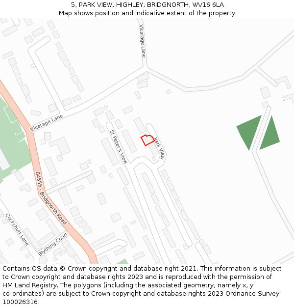 5, PARK VIEW, HIGHLEY, BRIDGNORTH, WV16 6LA: Location map and indicative extent of plot