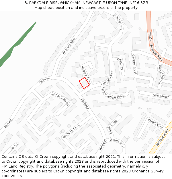5, PARKDALE RISE, WHICKHAM, NEWCASTLE UPON TYNE, NE16 5ZB: Location map and indicative extent of plot