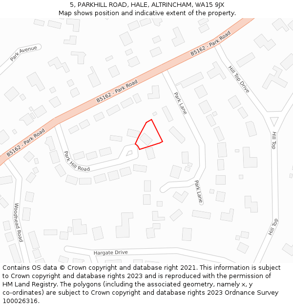 5, PARKHILL ROAD, HALE, ALTRINCHAM, WA15 9JX: Location map and indicative extent of plot