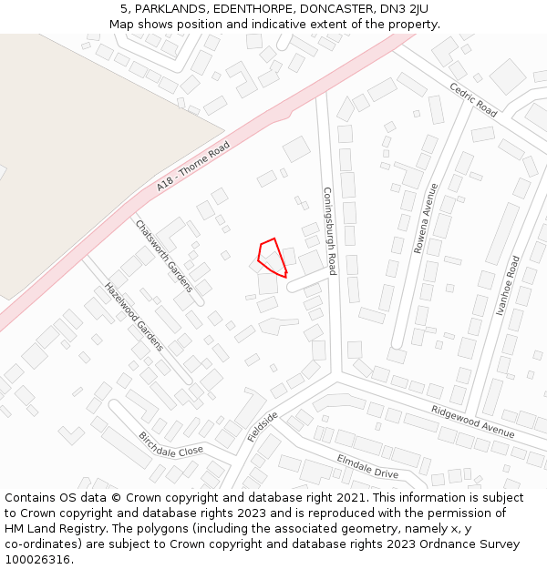 5, PARKLANDS, EDENTHORPE, DONCASTER, DN3 2JU: Location map and indicative extent of plot