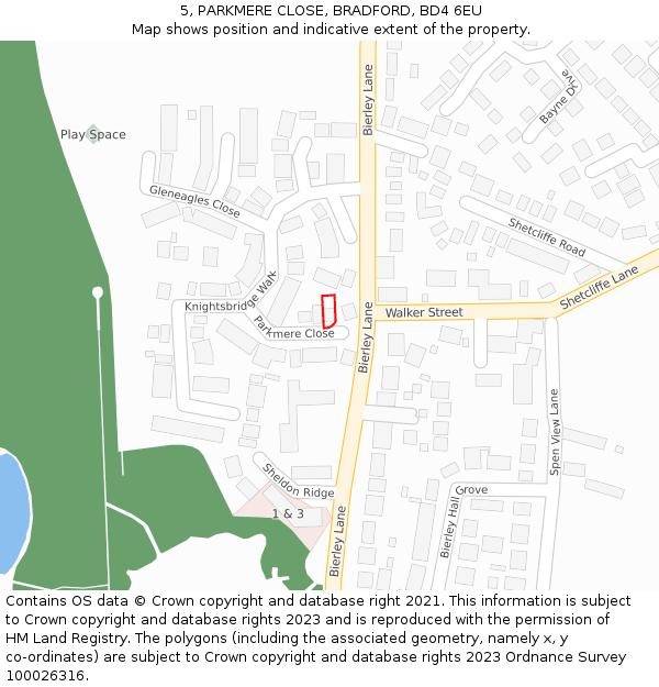 5, PARKMERE CLOSE, BRADFORD, BD4 6EU: Location map and indicative extent of plot