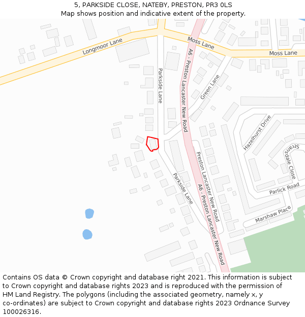 5, PARKSIDE CLOSE, NATEBY, PRESTON, PR3 0LS: Location map and indicative extent of plot