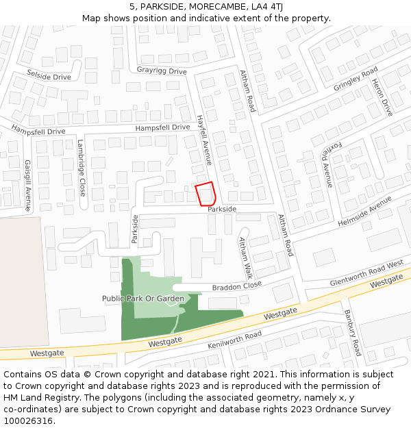 5, PARKSIDE, MORECAMBE, LA4 4TJ: Location map and indicative extent of plot