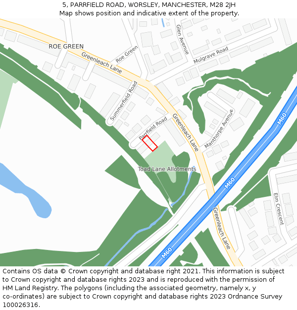 5, PARRFIELD ROAD, WORSLEY, MANCHESTER, M28 2JH: Location map and indicative extent of plot