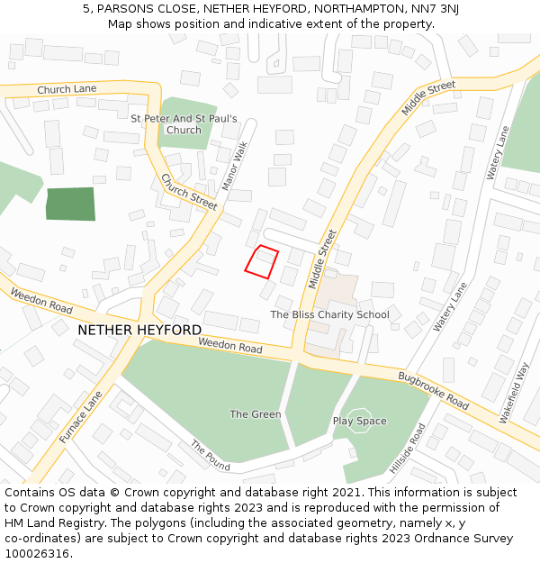 5, PARSONS CLOSE, NETHER HEYFORD, NORTHAMPTON, NN7 3NJ: Location map and indicative extent of plot