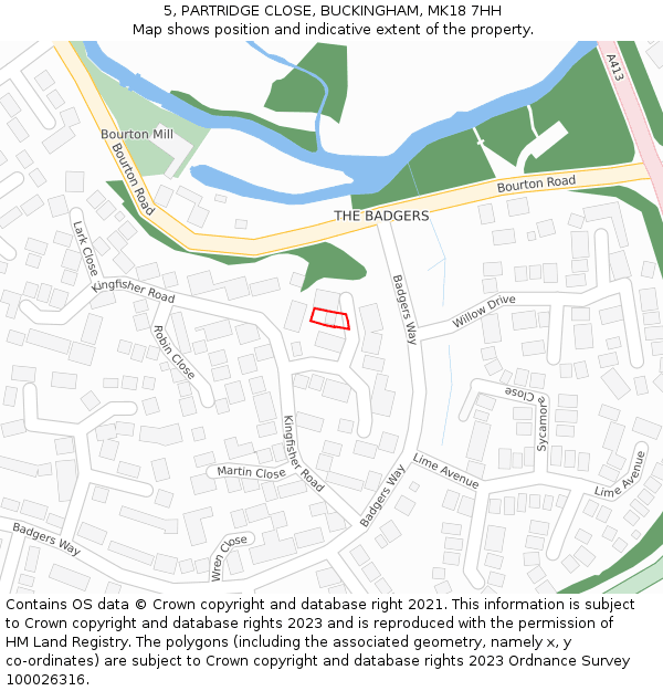 5, PARTRIDGE CLOSE, BUCKINGHAM, MK18 7HH: Location map and indicative extent of plot