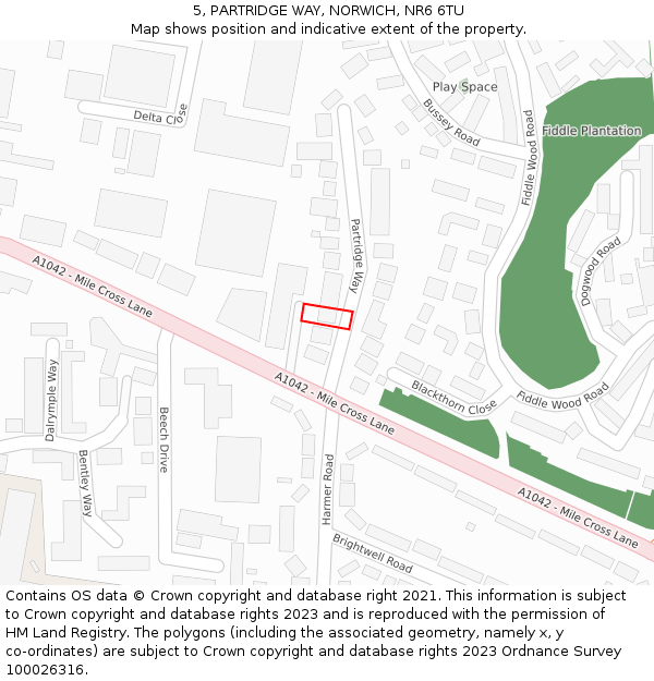 5, PARTRIDGE WAY, NORWICH, NR6 6TU: Location map and indicative extent of plot