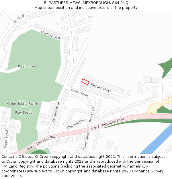5, PASTURES MEWS, MEXBOROUGH, S64 0HQ: Location map and indicative extent of plot