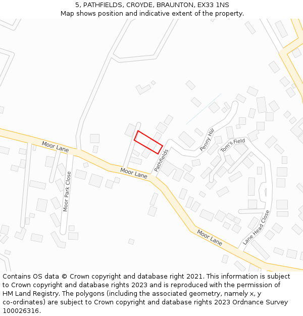 5, PATHFIELDS, CROYDE, BRAUNTON, EX33 1NS: Location map and indicative extent of plot